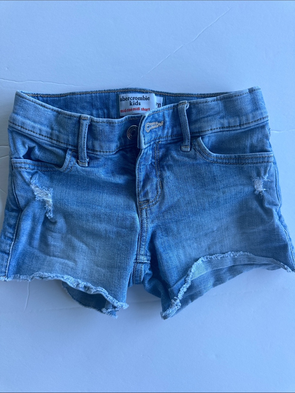 abercrombie kids light blue denim cut-off shorts size 9/10